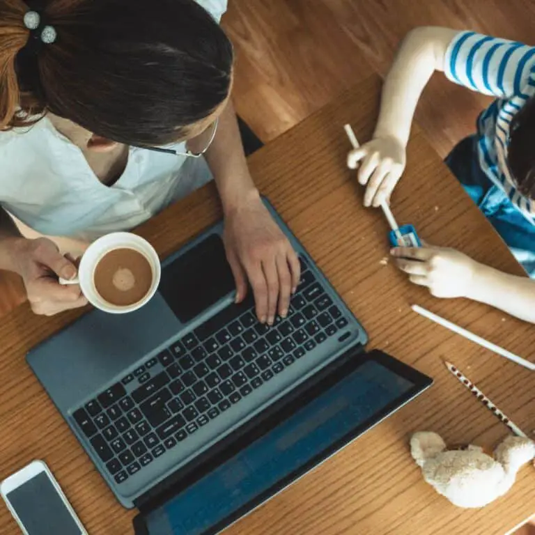 mom working at home